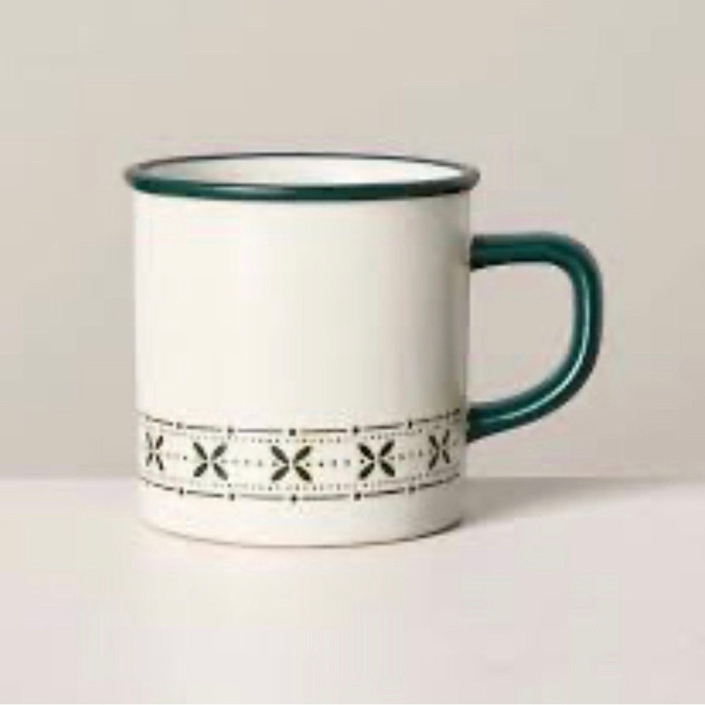 9.5oz Fair Isle Stripe Stoneware Christmas Mug Cream/Green - Hearth & Hand™